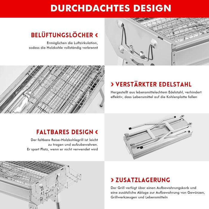 Переносний вугільний гриль 100 см з решіткою для шашлику та барбекю для саду, кемпінгу, тераси Складаний гриль для пікніка з нержавіючої сталі
