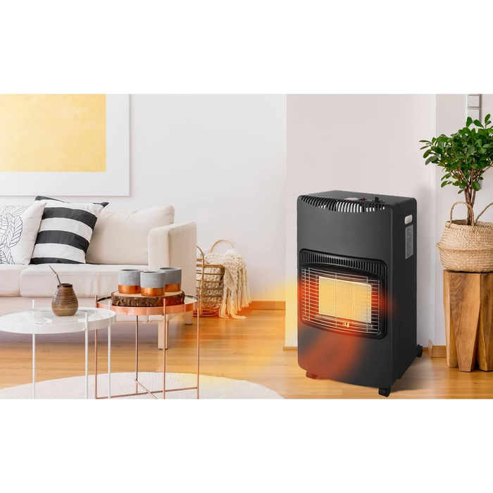 Складаний газовий обігрівач White by Brigros DA-201, інфрачервоний, п&39єзорозпал, підходить для зрідженого газу/бутану/пропану, відділення для газового балона до 15 кг, система ODS, 4200 Вт, чорний