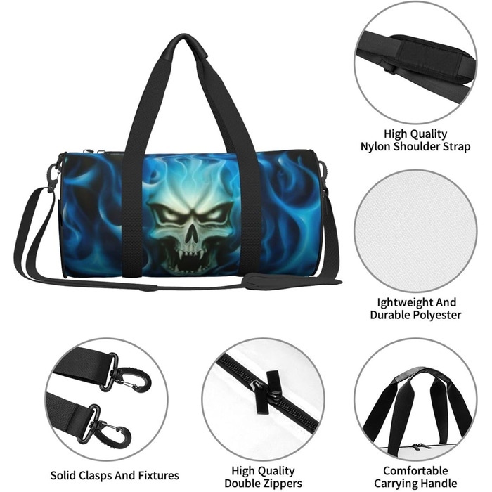 Дорожня сумка зі зміїною шкірою, кругла, великої місткості, легка та міцна, ідеальний подарунок для походів, відпустки, ділових поїздок та іншого, моторошний принт Привид-Череп, універсальний розмір