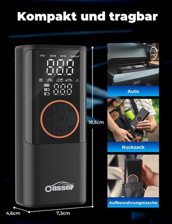 Електричний повітряний насос Oasser з подвійним дисплеєм 6000mAh 150 PSI, акумуляторний компресор з 3M 12V прикурювача для автомобіля, мотоцикла, велосипеда, м&39яча, подорожей, кемпінгу