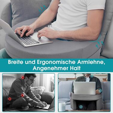 Подушка для читання Ejoyous для ліжка та дивана, подушка для колін для ігор, подушка для ноутбука, геймерська подушка з підлокітниками та бічною кишенею, для дорослих, які грають, читають, дивляться телевізор, грають на дивані
