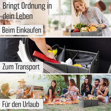 Сумка для багажника HELDENWERK, складана з антиковзким кріпленням на липучках - органайзер для авто, складана коробка для покупок, посилена та міцна, сіра