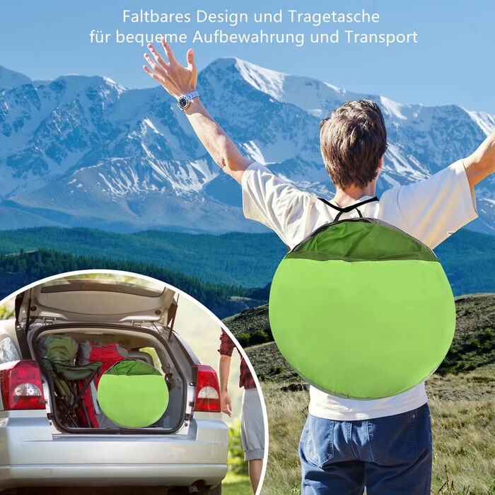 Пляжний намет GYMAX Pop-Up для 3-4 осіб, автоматичний пляжний намет із захистом від ультрафіолету 50, розкладний намет із дверима на блискавці та вентиляційним вікном, у комплекті сумка для перенесення, для кемпінгу на пляжі, зелений