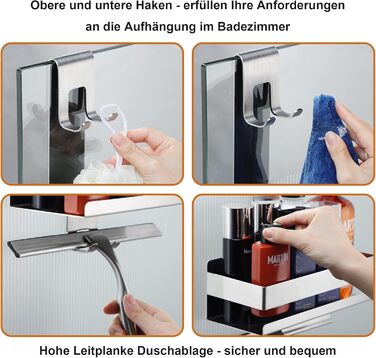 Полиця для душу підвісна - без свердління, нержавіюча сталь. Кошик для душу для скляних перегородок без свердління, з гачками для безрамних скляних дверей, сріблястий.