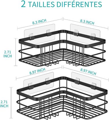 Душова полиця Yazoni без свердління 2 шт. - Душова полиця кутова з гачком, душова полиця з нержавіючої сталі для ванної кімнати та