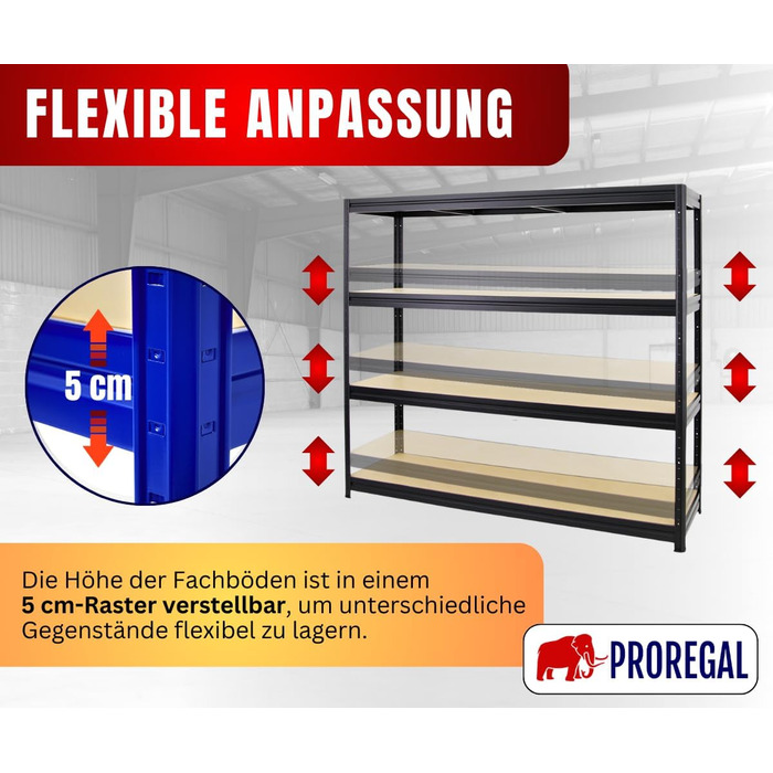 Надміцний стелаж Dino Extra Wide 180x200x60 см, Вантажопідйомність полиці 500 кг, Чорний, Гаражні стелажі, Стелажі для зберігання, Безболтові стелажі, Широкопролітний стелаж 180x200x60 см Чорний Панелі МДФ 6,5 мм