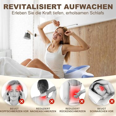 Подушка для шиї - ортопедична подушка від болю в плечах та шиї, подушка з піни з ефектом пам&39яті для сну на животі, спині та боці, ергономічна подушка з підтримкою шиї (66 x 40 x 14 см) синя подушка ()