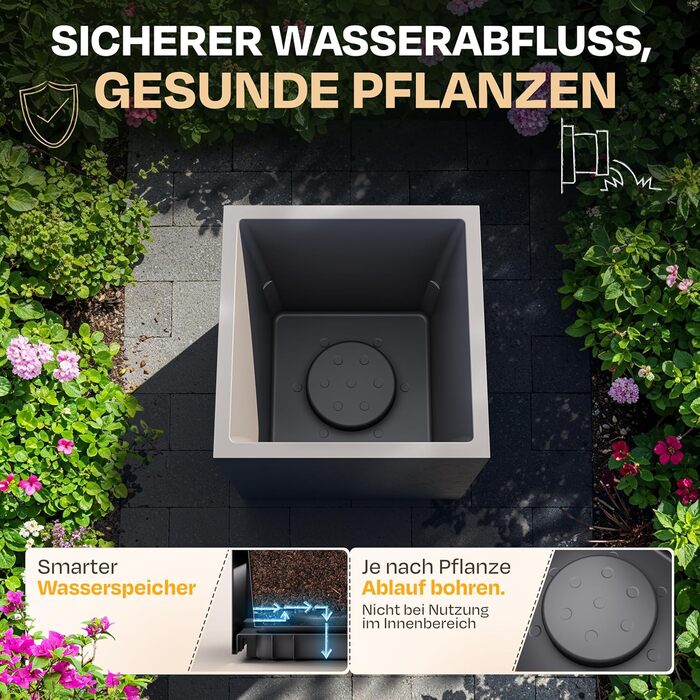 Квітковий горщик Ondis24, Vulkan 40 з резервуаром для води, зимостійкий (антрацит)