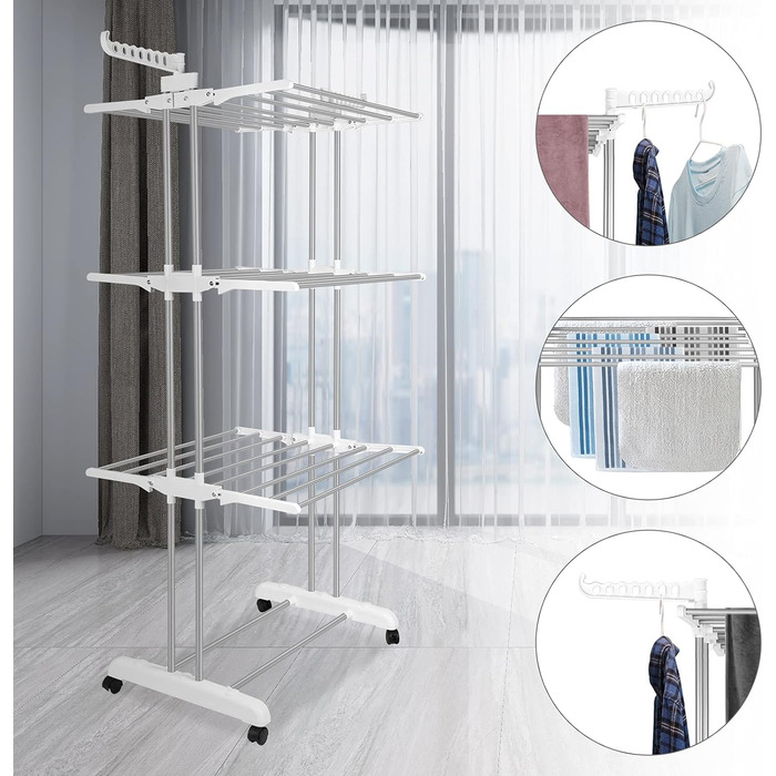 Невидима конячка для білизни на колесах Багатофункціональна 4-х ярусна сушарка для білизни Складана сушарка для білизни Компактна