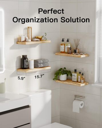 Настінна дерев&39яна полиця Pipishell, 40 см, кухонна полиця з дерева павловнії, підвісна плаваюча полиця, комплект із 4 дерев&39яних полиць для ванної кімнати, спальні, офісу, вітальні, кухні тощо (світло-коричневий)