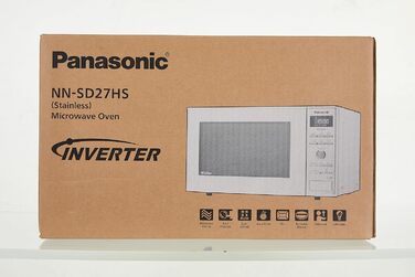 Мікрохвильова піч Panasonic NN-SD27HSGTG зі скляним поворотним столом, 23 л, 1000 Вт, 10 автоматичних програм, автоматичне розморожування, 6 рівнів потужності, таймер, цифровий LED-дисплей, нержавіюча сталь і срібло без функції гриля Нержавіюча сталь без 