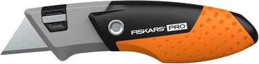 Компактний універсальний складаний ніж Fiskars Pro, довжина 12 см, нержавіюча сталь/пластик, чорний/помаранчевий, CarbonMax, 10629
