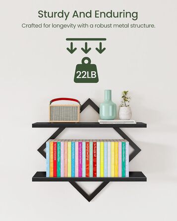 Настінна полиця, комплект з 2 шт., плаваюча полиця, 2-рівневі підвісні полиці, для вітальні, спальні, кухні, офісу, чорна DTBJ01P2BB 2 Чорний