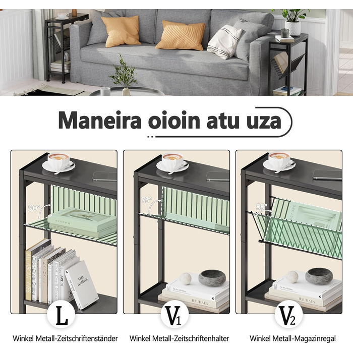 Вузький приставний столик, 3 полиці, вузька тумбочка з підставкою для журналів, приставний столик до дивана, невеликий журнальний столик для вітальні, спальні, кухні та балкону, кабінету (чорний) 1 Чорний