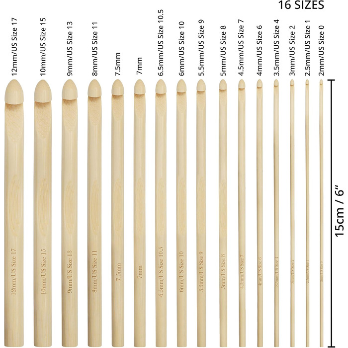 Бамбуковий чохол для вязання гачком Curtzy (16 розмірів) розмір гачка для вязання 15 см розміри від 2 мм до 12 мм набір бамбукових гачків для вязання гачком набір гачків для початківців і новачків