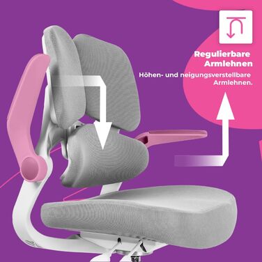 Ергономічне дитяче крісло Spacetronik з підставкою для ніг, регульована по висоті дитяче крісло 110-180 см, трисекційна спинка, регульовані підлокітники, 5 фіксуючих коліщаток, сірий колір