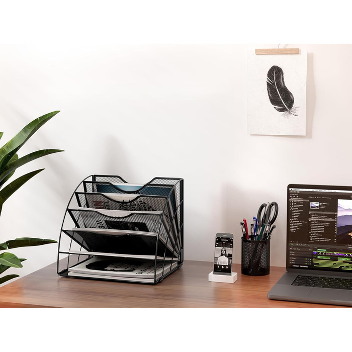 Відділення віялоподібний металевий офісний органайзер A4 Тримач для документів Лоток для файлів Тримач для журналів Лоток для листів Органайзер для паперових журналів, чорний, 6-