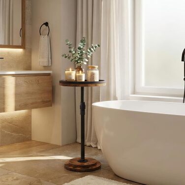 Невеликий круглий приставний столик, регульована висота, приставний столик до дивана, столик для напоїв з нековзними ніжками, столик для дивана, тумбочка, для вітальні та спальні, вінтажний коричневий та чорний EBF268BZ01