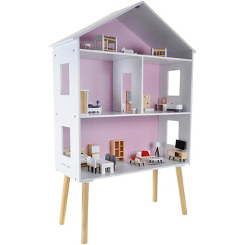 Дерев&39яний ляльковий будиночок "Бандити та ангели", білий та рожевий, сучасна вілла, вік 3, висота 115,5 см включає 47 предметів меблів ляльковий будиночок іграшка для ляльок, висота 115 см