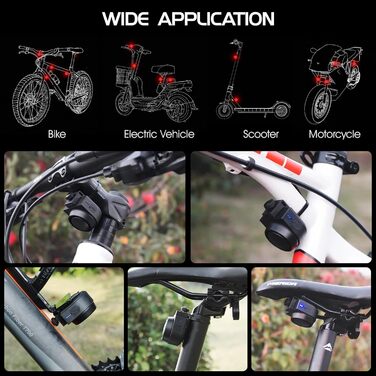 Велосипедна сигналізація-дзвінок, 115 дБ, IPX5, Бездротова, Чорний