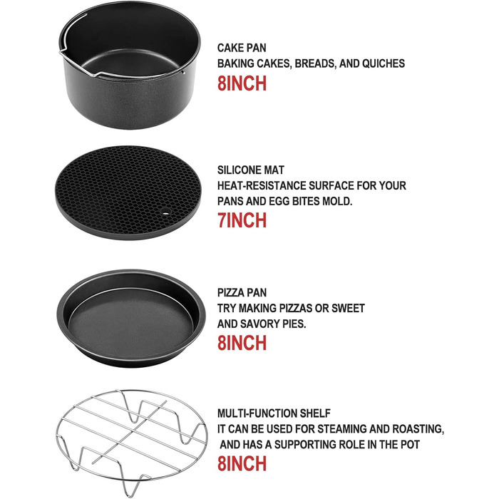 Аксесуари для фритюрниці Swsdee, аксесуари для фритюрниці 8 дюймів 13 шт. xxl для COSORI Princess Innsky GOWISE Philips та всі фритюрниці 4.7 л, 5.5 л, 6.2 л, 6.4 л, 7.3 л, 8 л, аерофритюрниці