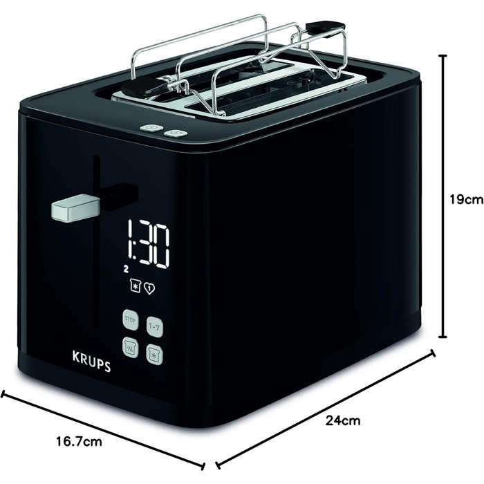 Тостер Krups KH641810 Smart'n Light тостер на дві скибочки цифровий дисплей 7 рівнів підсмажування знімний лоток для крихт зворотн