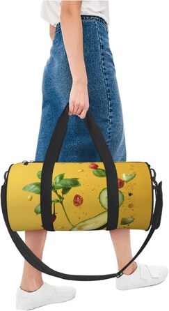 Спортивна сумка для подорожей, дизайн авокадо на помаранчевому фоні, чорний колір, універсальний розмір