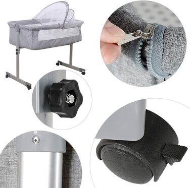 Дитяча колиска LANTUS, люлька, дорожнє ліжечко, складне дитяче ліжечко, бічне ліжко, колиска-гойдалка з функцією гойдання, включаючи москітну сітку, матрац та сумку (96 * 57 * 77 см (сіра))