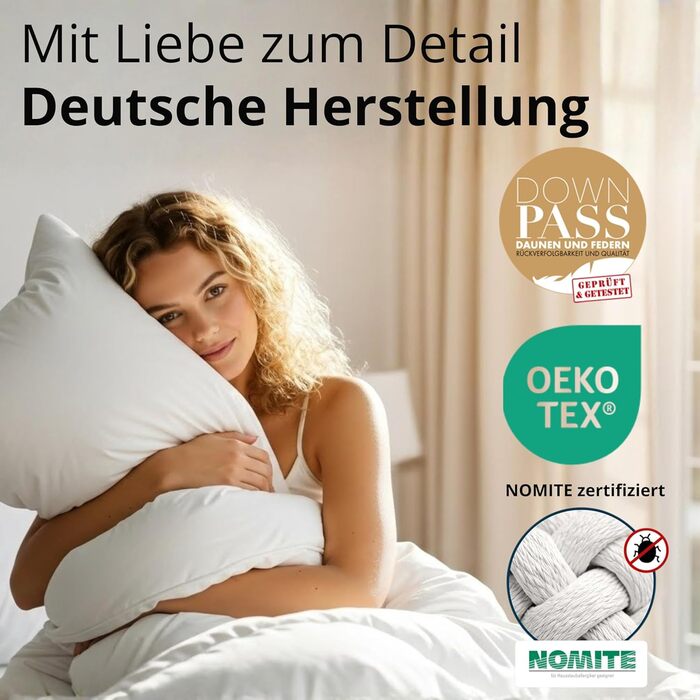 Пухова подушка, виготовлена в Німеччині, 80x80 3-камерна подушка 80x80, пух та пір&39я Гіпоалергенна подушка Сертифіковано для тварин (DOWNPASS) Oeko-TEX Клас 1 Комплект пір&39яних подушок з 1 предмета 80x80 см