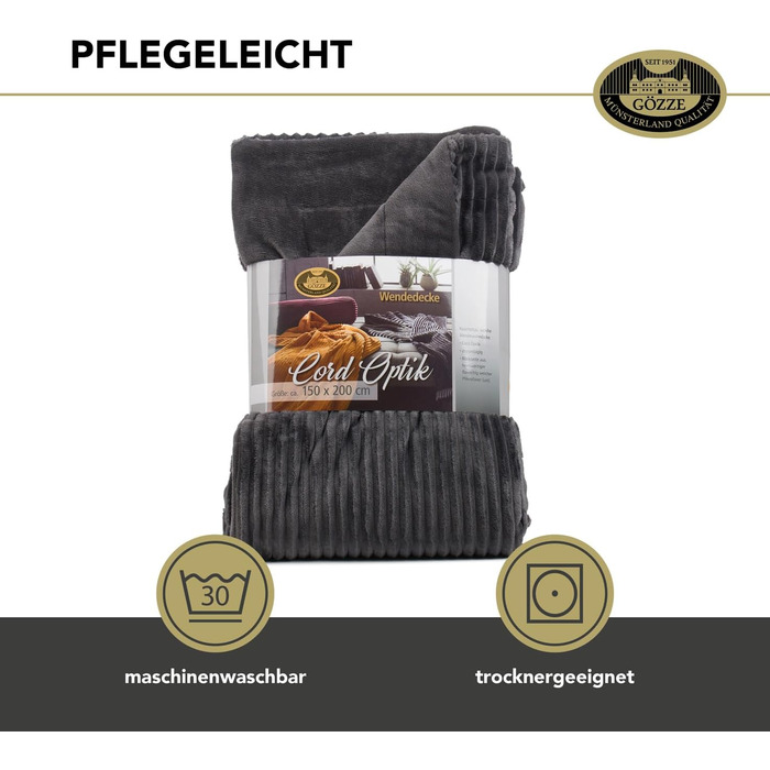 М&39який плед з вельветовим ефектом, 1620 г/шт., 150 x 200 см - Антрацит, Темно-сірий