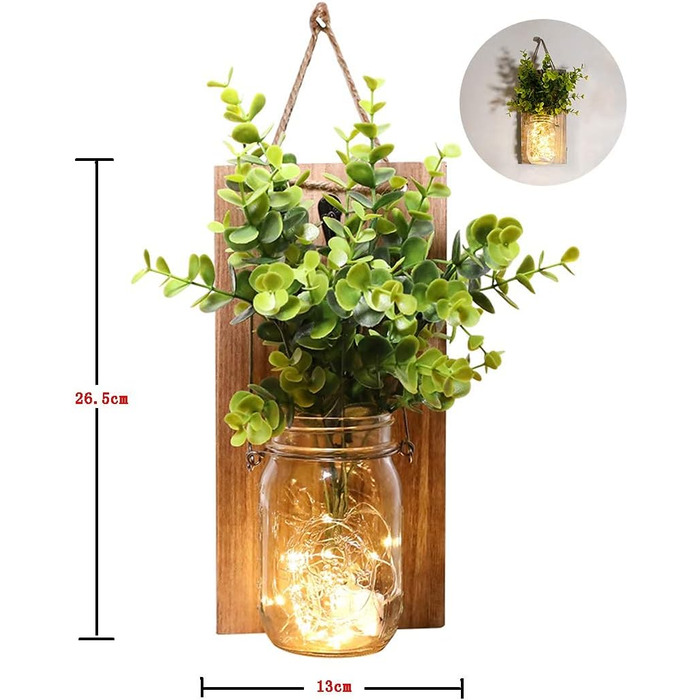 Сільське оздоблення стін, струнні ліхтарі в банку, зелена підроблена рослина, дерев'яне оздоблення вітальні з, теплі білі садові п