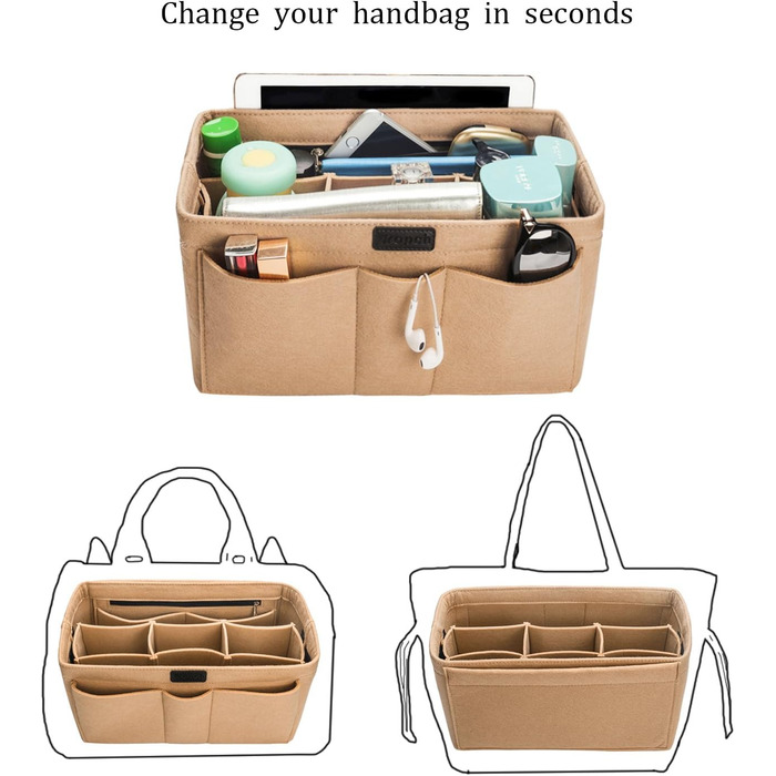Організатор Ropch Bag для жіночої сумки, багатофункціональний органайзер для косметики, органайзер для сумки для підгузників, беже