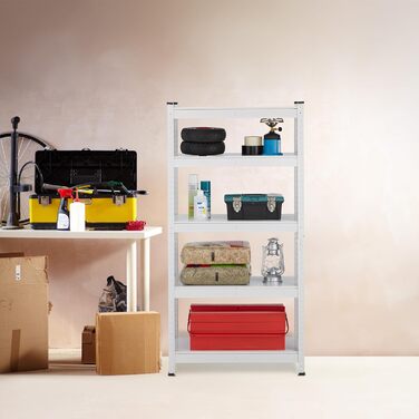 Міцний стелаж Relaxdays, В x Ш x Г 150 x 75 x 30 см, 5 полиць, сталь, білий Стелаж для зберігання, 875 кг, вставний, для підвалу, гаража