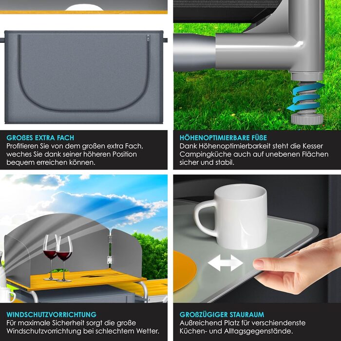 Кухня для кемпінгу KESSER У комплекті сумка для перенесення та комплект чашок Кемпінгова шафа, складна шафа з алюмінієвою рамою Дорожна кухня Кухонний ящик Шафа для намету Кухня для кемпінгу на свіжому повітрі Сірий Тип Великий Тип Великий Сірий