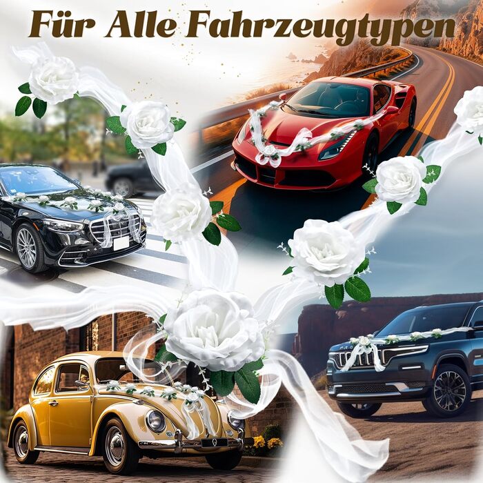 Декор автомобіля для весілля Квітуча Роза стрічки, гірлянди та прикраси на капот для наречених, білий колір