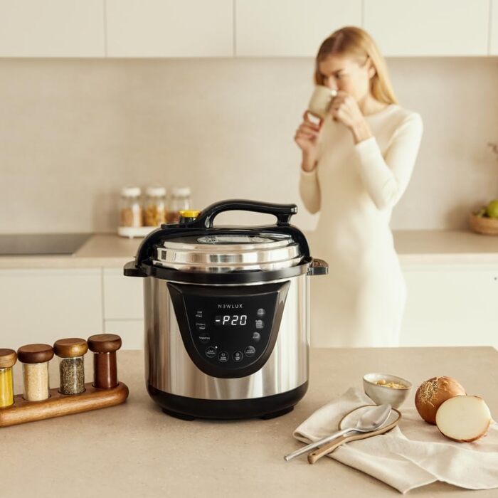 Електрична мультиварка-скороварка NEWLUX Chef Pot V110, 10 програм, 1000 Вт, об'єм 6 л, таймер на 24 години, функція підігріву, 2 режими тиску