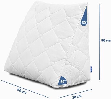Подушка для спини - Клиноподібна подушка для ліжка - 60 x 50 x 30 см, Подушка для книги, дивана, дивана, подушка для читання, подушка для читання, перегляду телевізора, полегшення рефлюксу, бавовняний чохол, що можна прати, регульована товщина