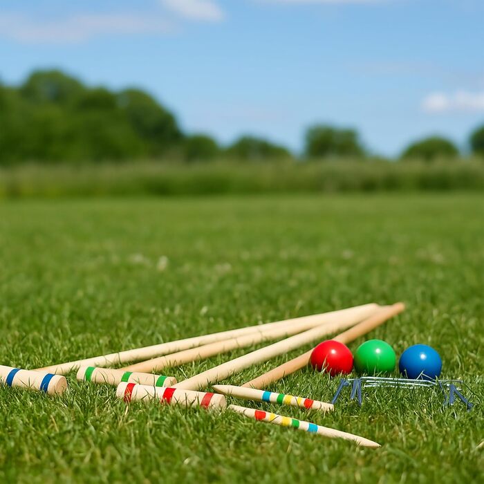 Набір для крокету Relaxdays, 4 гравці (діти та дорослі), повний комплект із сумкою, дерево, натуральний колір, одинарний, ЄС