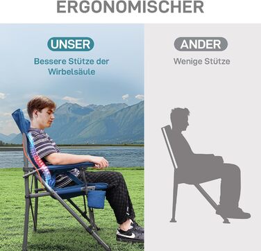 Складане кемпінгове крісло EVER ADVANCED, вантажопідйомність 230 кг, розкладне крісло XL, ширина сидіння 62 см з бічною кишенею та тримачем для напоїв, велике розкладне крісло, рибальське крісло для кемпінгу, використання на вулиці, балкон, сад, чорний ко