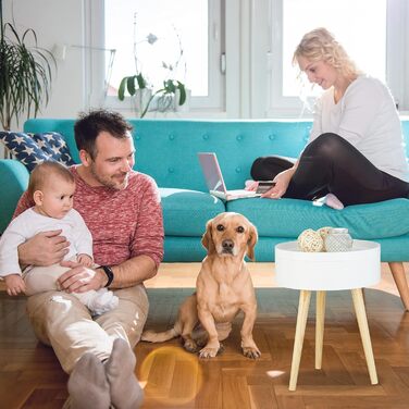 Круглий журнальний столик Relaxdays, скандинавський дизайн, стиль 70-х років, тумбочка біля ліжка з підносом та відділенням для зберігання, ВxШxГ 50x38x38 см, білий, одинарний