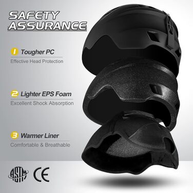 Комплект лижного шолома та окулярів Odoland, шолом для сноуборду з окулярами для сноуборду для чоловіків та жінок, захист від ультрафіолету 400, вітрозахисні окуляри для сноуборду для катання на лижах та альпінізму, чорний, M (55-59 см)