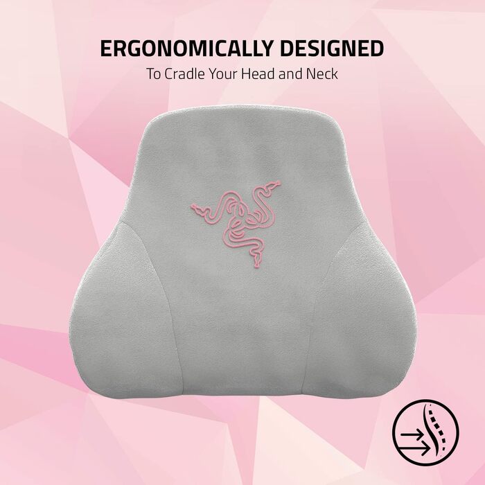 Подушка для шиї та голови Razer для ігрових крісел ергономічна форма - набивка з піни з ефектом пам&39яті - обгорнута плюшевим рожевим оксамитом - кварцова