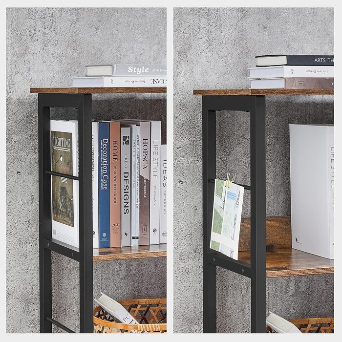 Рівнева полиця, книжкова шафа, окремостояча полиця з 6 відділеннями, для вітальні, спальні, кабінету, кухні, 33 x 120 x 80 см, вінтажний коричнево-чорний LLS104B01 33 Г x 120 Ш x 80 В см Вінтажний коричневий чорнильний, 2-