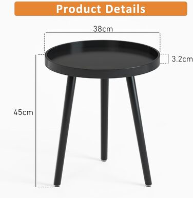 Круглий чорний журнальний столик, маленький столик, 45 x 35 см, столик для вітальні, тумбочка з ніжками з масиву дерева, скандинавський стиль, маленький дерев&39яний журнальний столик для спальні, балкону