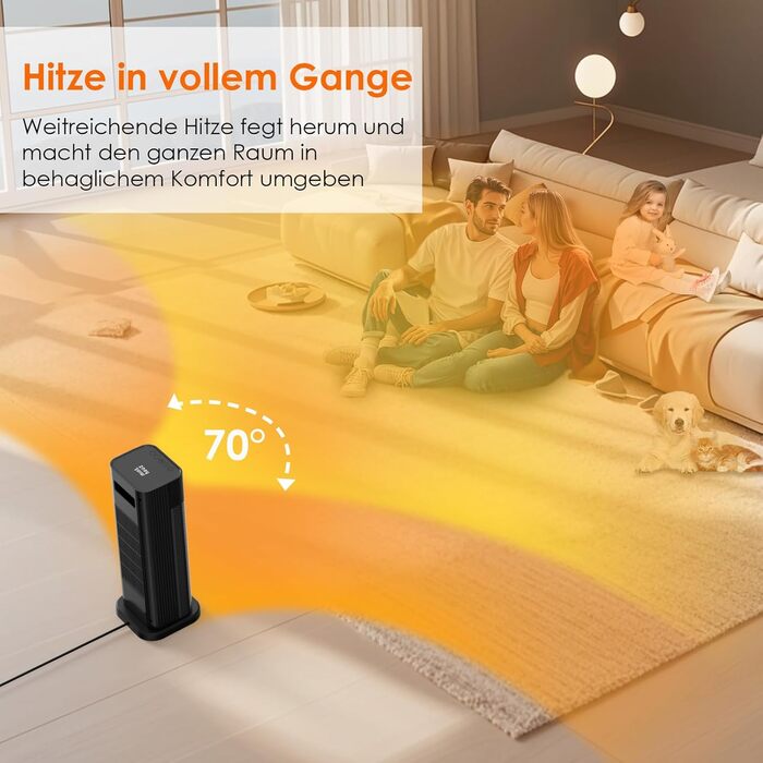 Енергозберігаючий вентилятор-обігрівач Minthouz, керамічний вентилятор-обігрівач потужністю 2000 Вт з PTC, електричний обігрівач з 3 режимами та термостатом, пульт дистанційного керування, цифровий світлодіодний дисплей, 12-годинний таймер, коливання 70, 