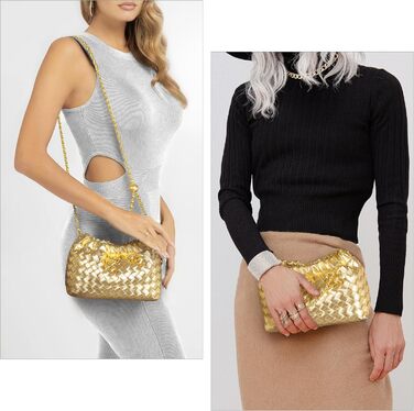 Жіноча сумка-кросбоді Joryin, плетіна, вечірня сумочка, модна сумка-клатч Дамплінг, сумка-хобо Хмара з плетеної шкіри, золота