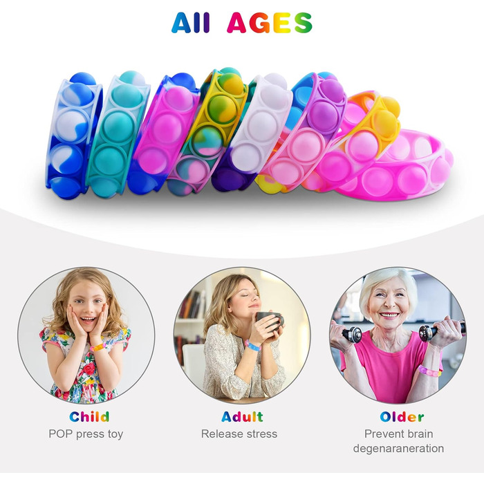 Браслет Ainiv Pop, 8 шт. Pop Push It, іграшка-браслет Pop Bubble Fidget, дитячий набір браслетів, набір іграшок Fidget, простий бр