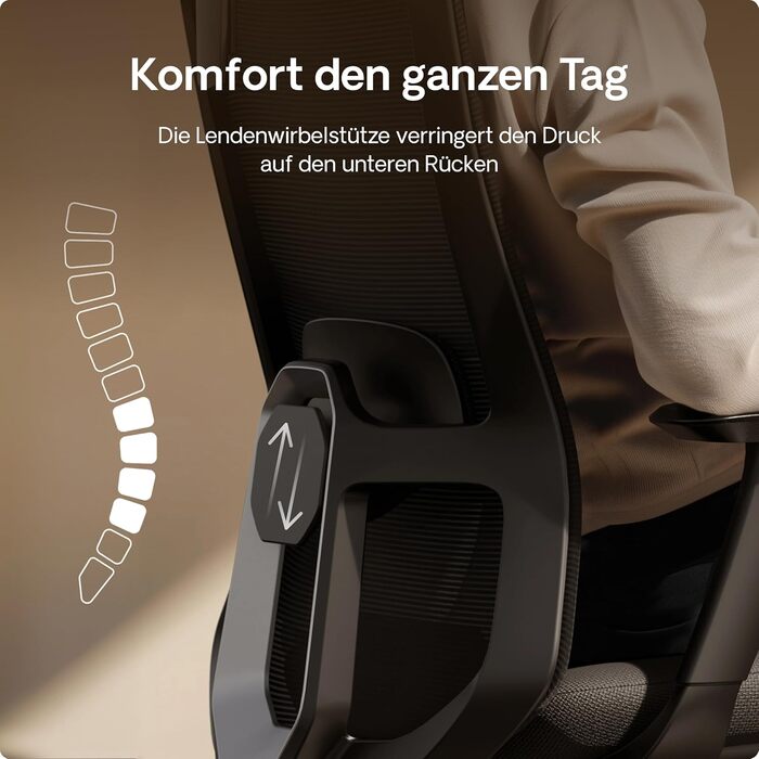 Ергономічне офісне крісло Desktronic з регулюванням висоти Робоче крісло з поперековою опорою, регулюванням висоти, дихаючою тканиною - широке сидіння, SitOne Black