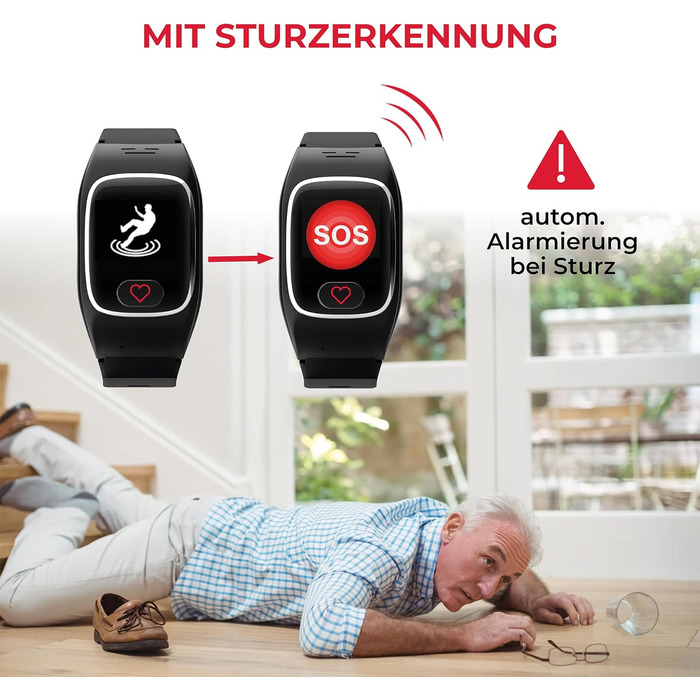 Годинник James B8 для екстрених випадків та безпеки для людей похилого віку GPS, виявлення падіння, кнопка SOS, монітор серцевого ритму, функції для здоров&39я, сімейний додаток, гучний будильник чорний/білий вкл. SIM-картку та 2 місяці безкоштовного тари