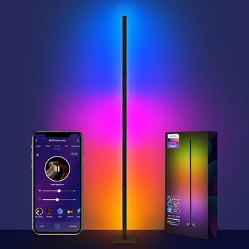 Розумний світлодіодний торшер ibaye, WiFi RGB торшер, працює з Alexa та Google Assistant, керування програмами, музичні режими, творчий режим зроби сам, торшер для вітальні, спальні (матовий чорний)